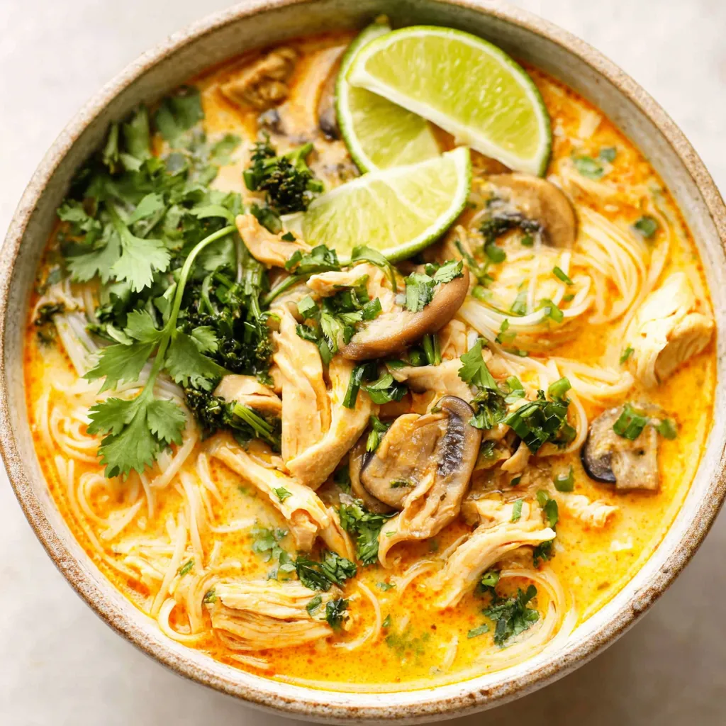 A comforting bowl of Thai Chicken Soup, perfect for a flavorful and healthy meal.
