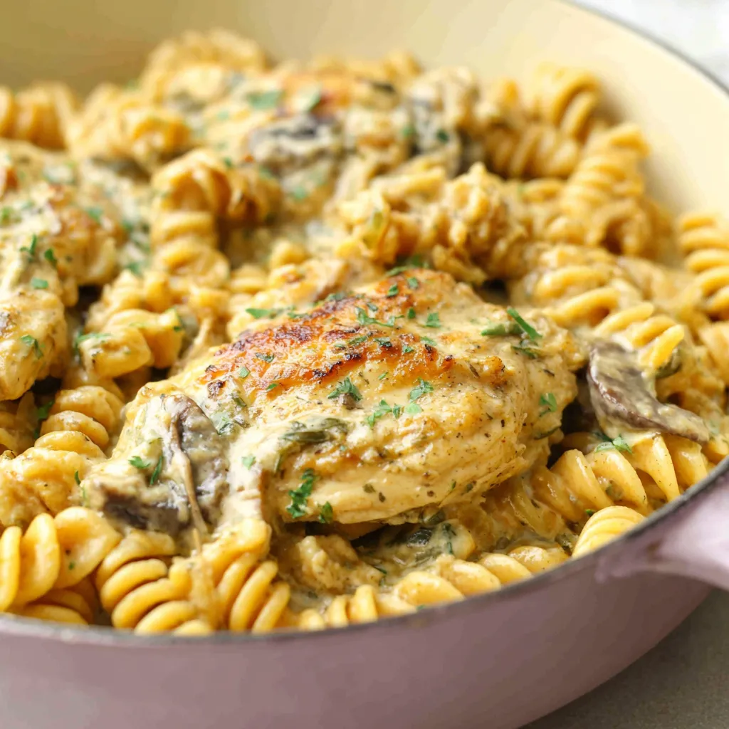 Garlic Parmesan Chicken Pasta is pictured as a creamy and delicious featured dish, perfect for a comforting meal.