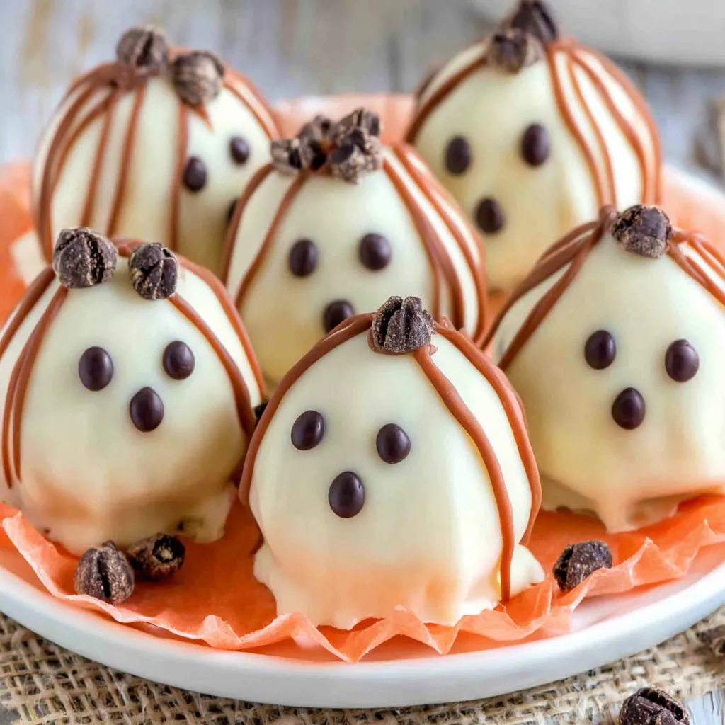 A close-up shot displays delicious, homemade Ghost Oreo Truffles ready to be enjoyed.
