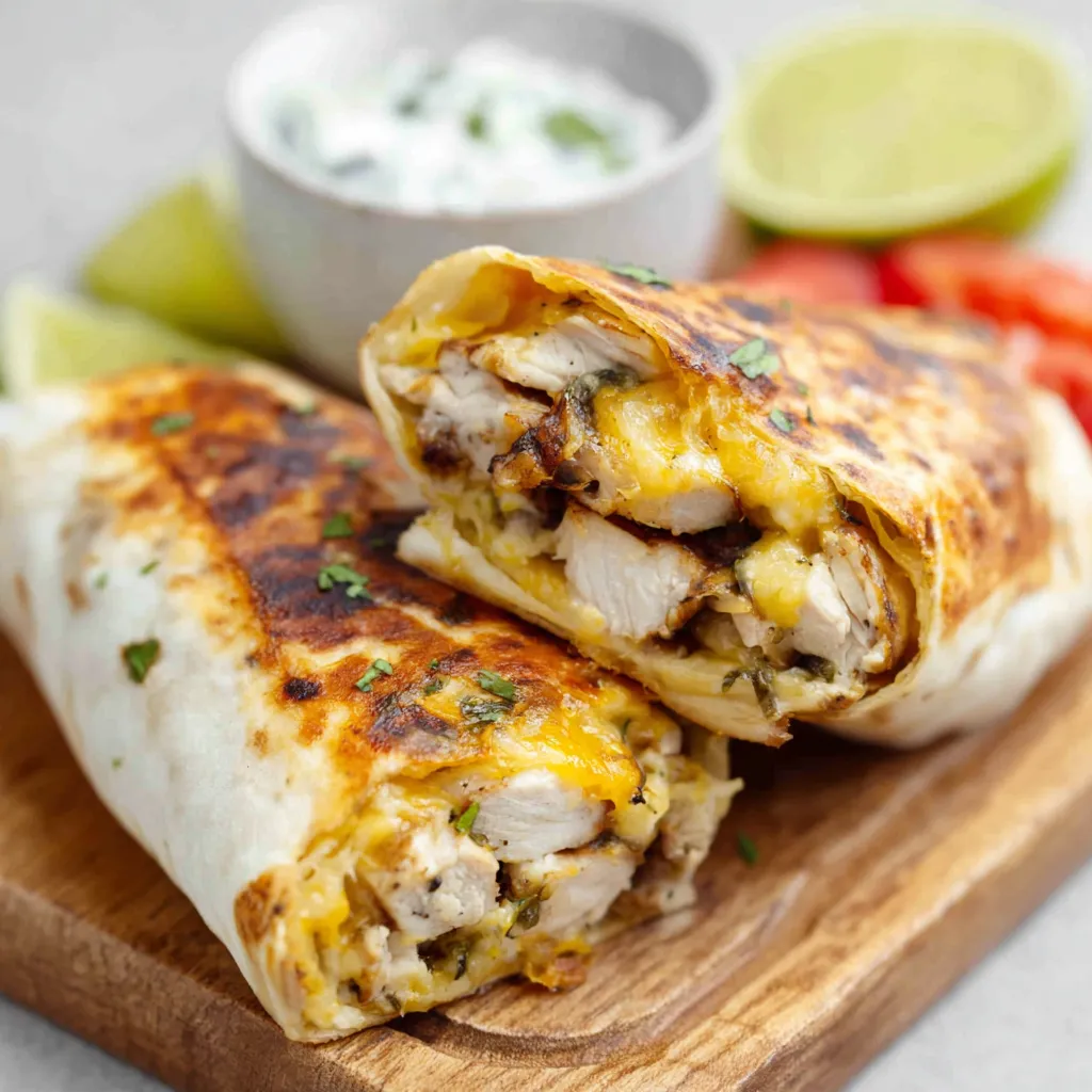 Cheesy Garlic Chicken Wraps feature a delicious, close-up view perfect for showcasing this easy chicken dinner.