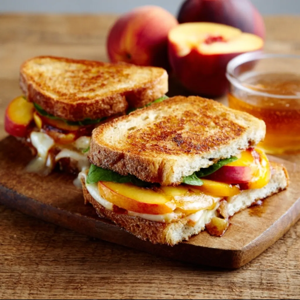 IRRESISTIBLE GRILLED CHEESE WITH HONEY PEACHES & CHEDDAR