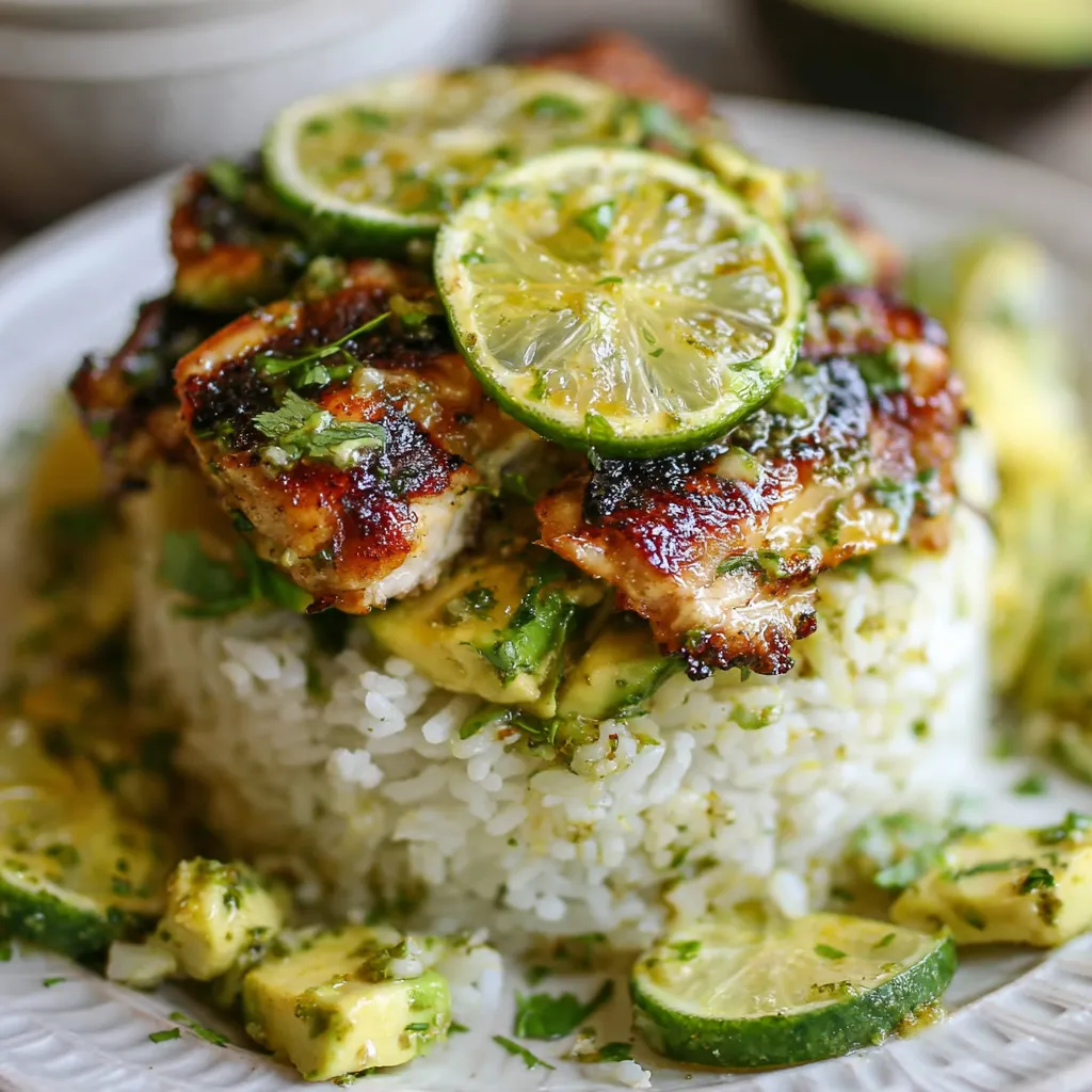 A delicious Honey Lime Chicken Avocado Rice Stack is featured in this recipe article.