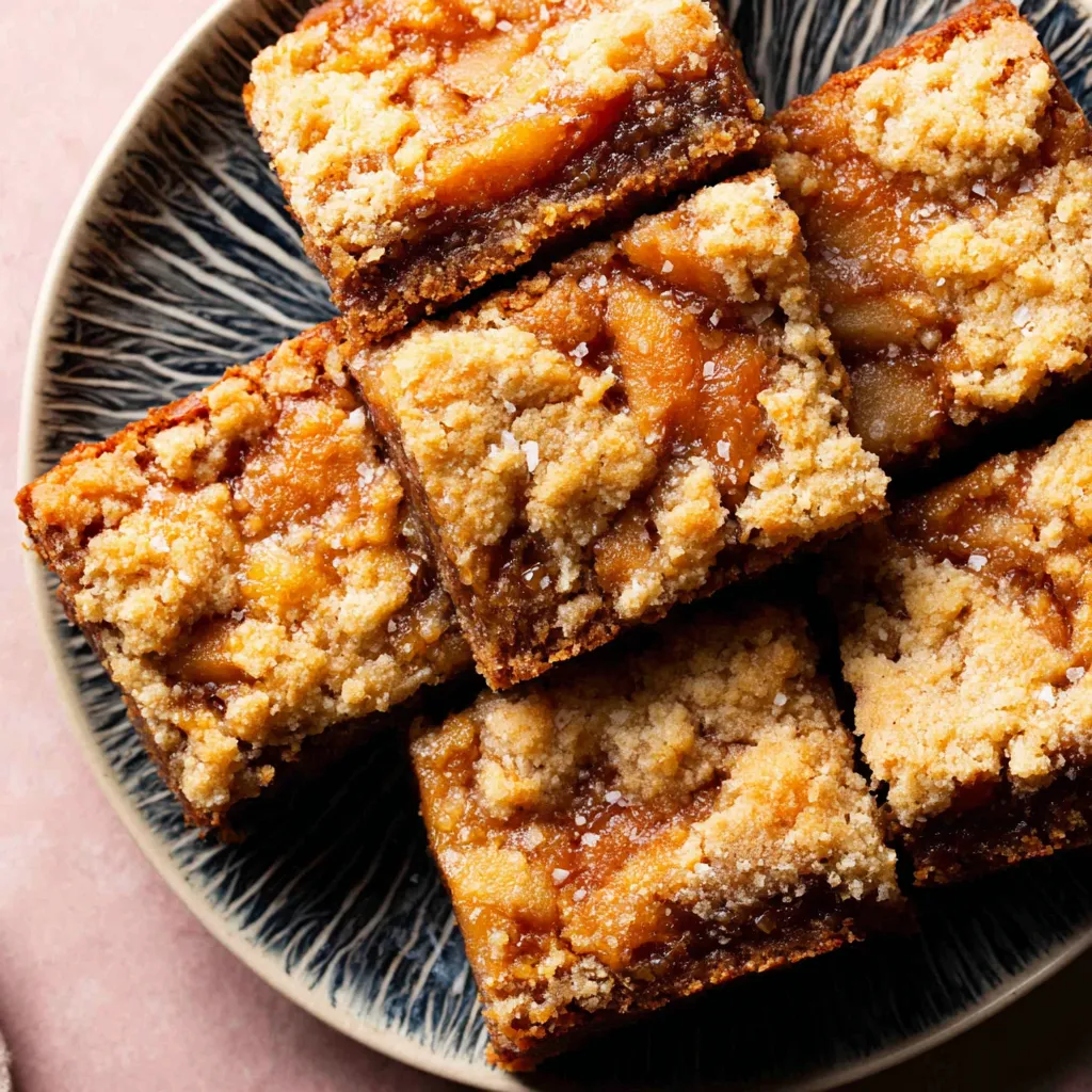 Overhead view of delicious homemade Salted Caramel Apple Bars, perfect for fall baking.
