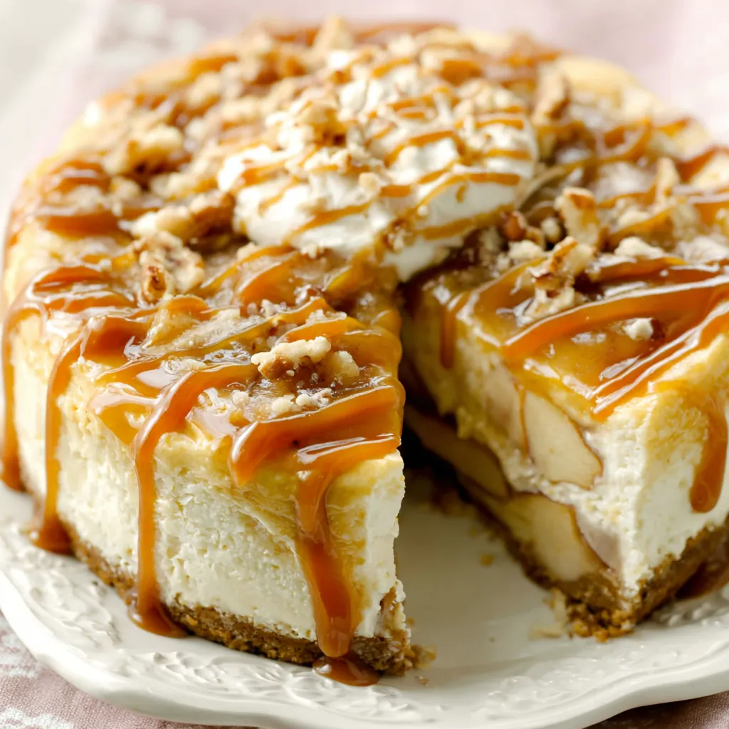 A delectable Salted Caramel Apple Pie Cheesecake sits as a featured image for a recipe article.