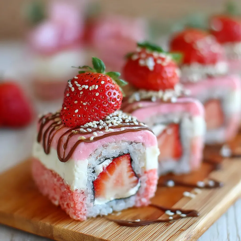 A close-up featured image showcasing the delicious and colorful Strawberry Shortcake Sushi Rolls.