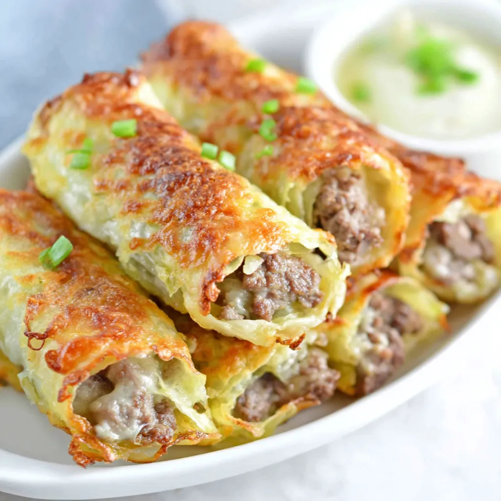 Close-up shows delicious Keto Philly Cheesesteak Roll Ups, a low-carb twist on the classic sandwich, perfect for a ketogenic diet.