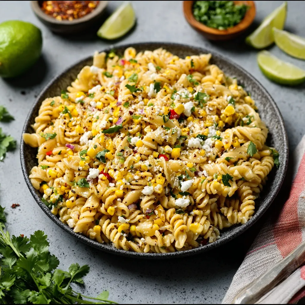 Mexican Street Corn Pasta Salad is a vibrant and colorful dish, perfect as a featured image showcasing this delicious recipe.