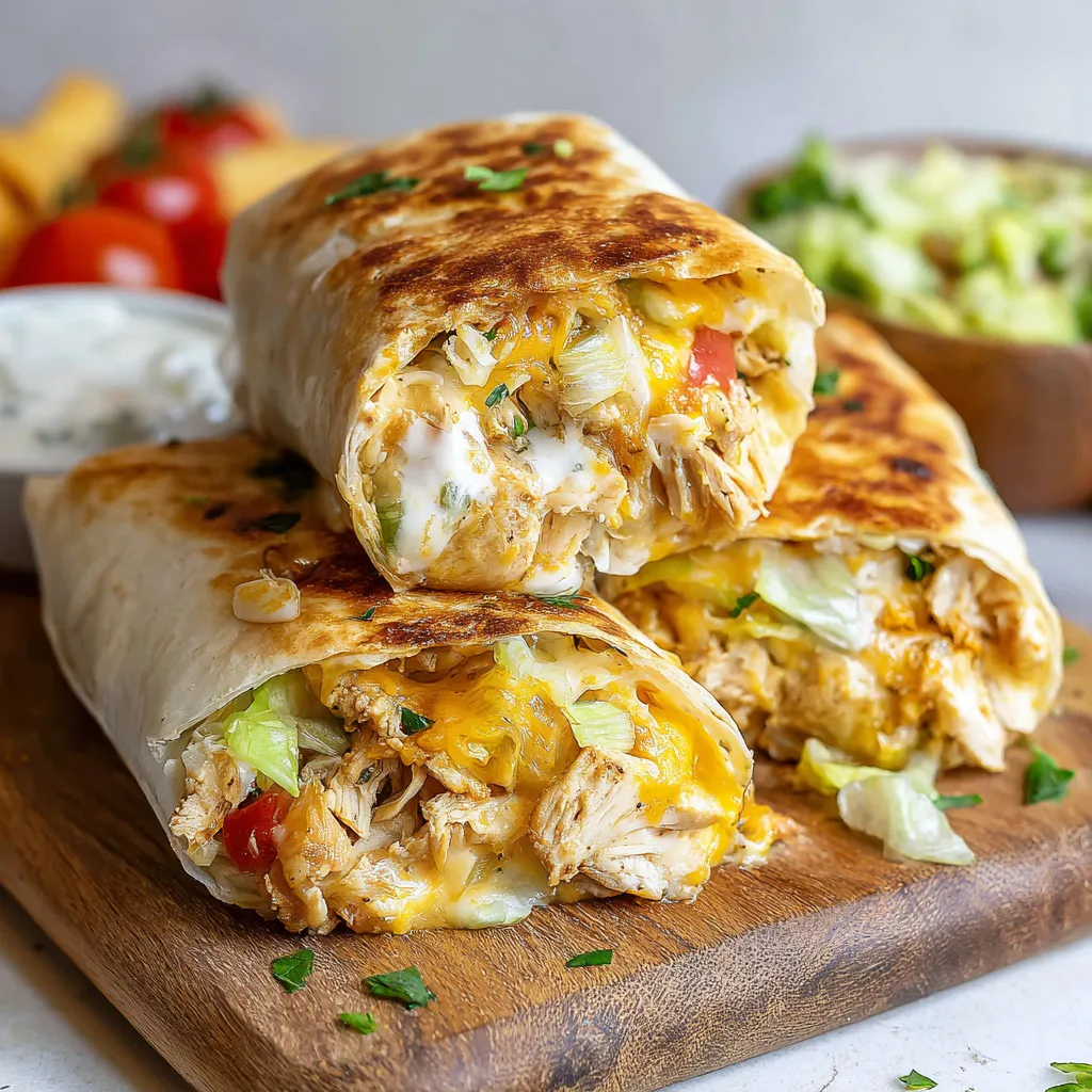 Cheesy Garlic Chicken Wraps are displayed as a delicious featured image, showcasing their tempting cheesy filling and golden-brown wrap.
