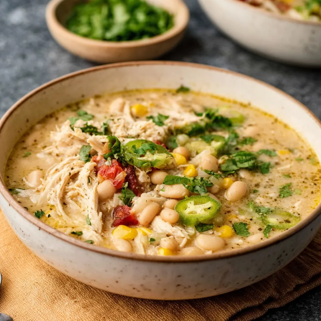 Keto White Chicken Chili is a creamy and delicious low-carb soup perfect for a cozy meal.