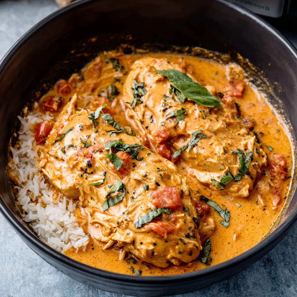 SLOW COOKER CREAMY TOMATO BASIL CHICKEN EASY