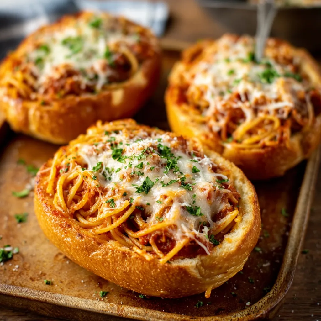 SPAGHETTI GARLIC BREAD BOWLS AMAZING