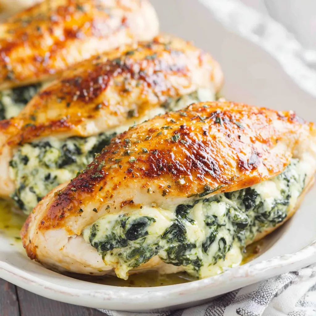 Spinach Stuffed Chicken Breasts are shown as a delicious and healthy featured image for a recipe article.