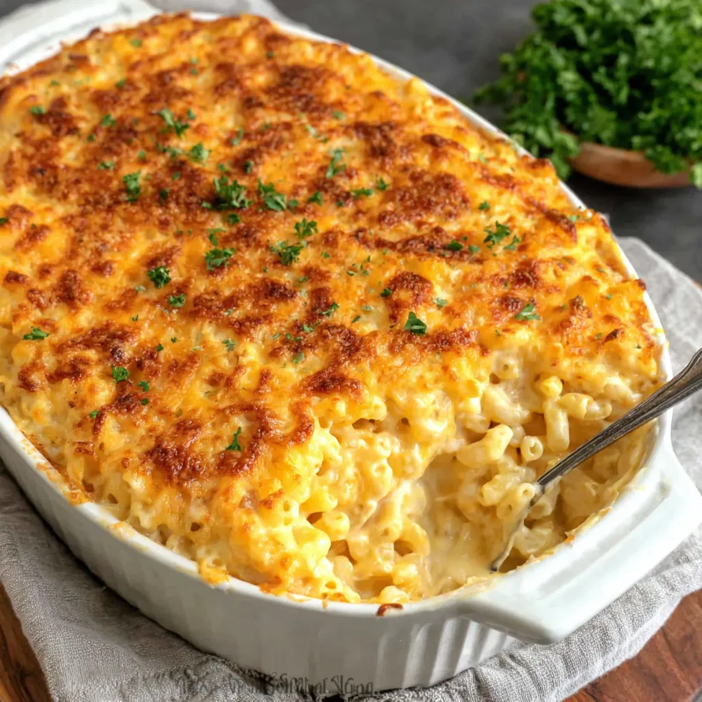 Golden, bubbly Baked Mac and Cheese fresh from the oven, ready to be served.
