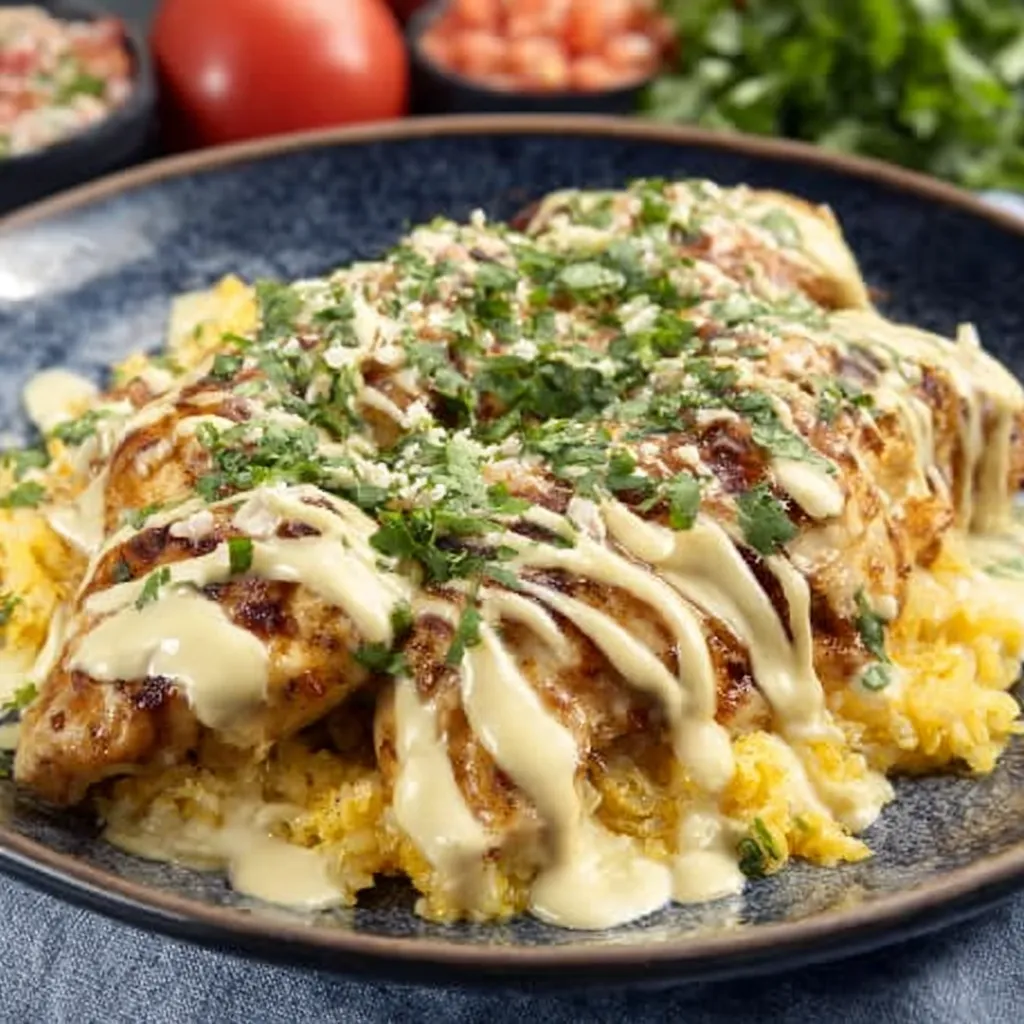 Mexican Chicken With Cheese Sauce served as a flavorful second dish, showcasing its creamy texture and appetizing presentation.