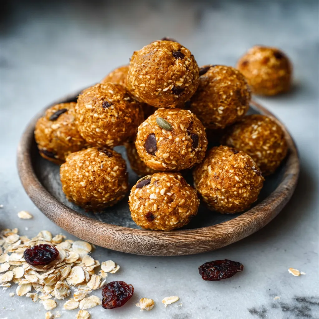 Close-up of delicious homemade Pumpkin Protein Balls, perfect for a healthy snack.