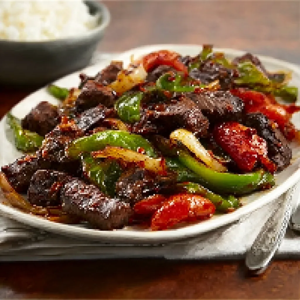 Delicious homemade Chinese Pepper Steak is shown as a second enticing image.