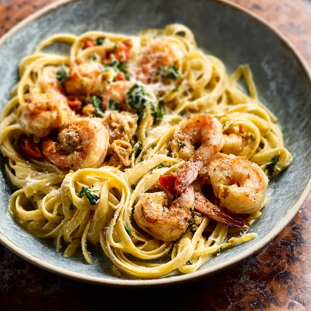 Close-up of Garlic Butter Shrimp Scampi, showcasing the juicy shrimp and flavorful sauce.