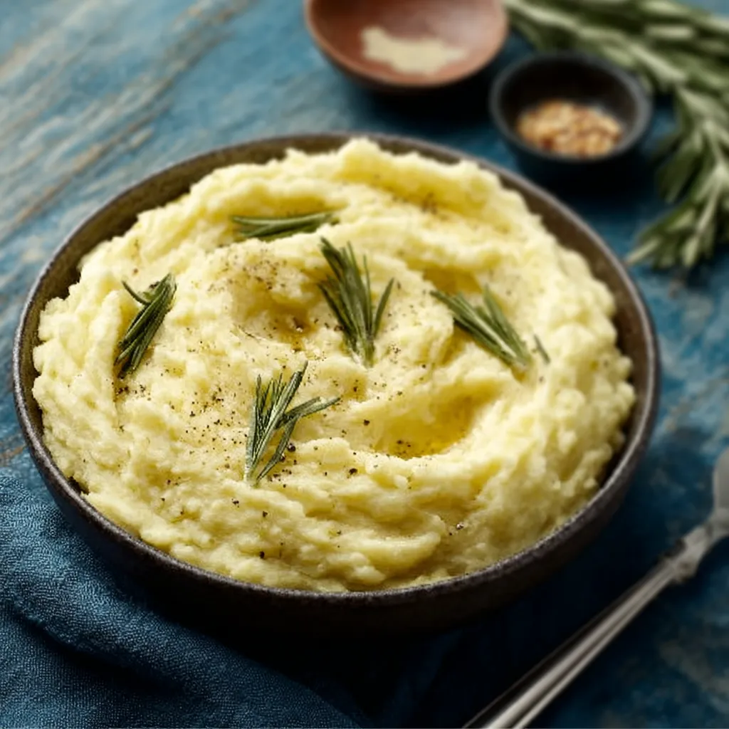 Creamy Rosemary Garlic Mashed Potatoes served as a comforting side dish.