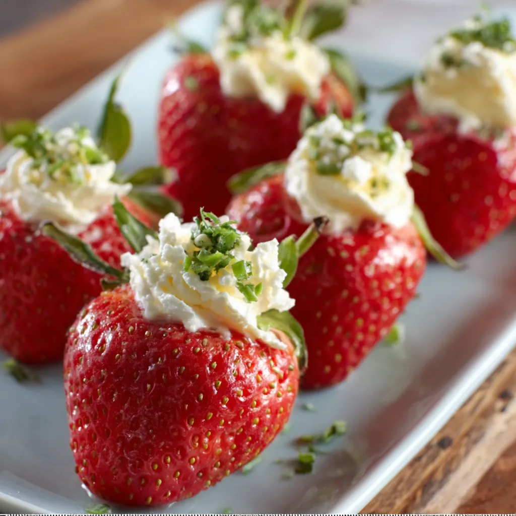 Close-up showing the creamy, spicy filling inside a halved Deviled Strawberries recipe, highlighting the delicious appetizer.