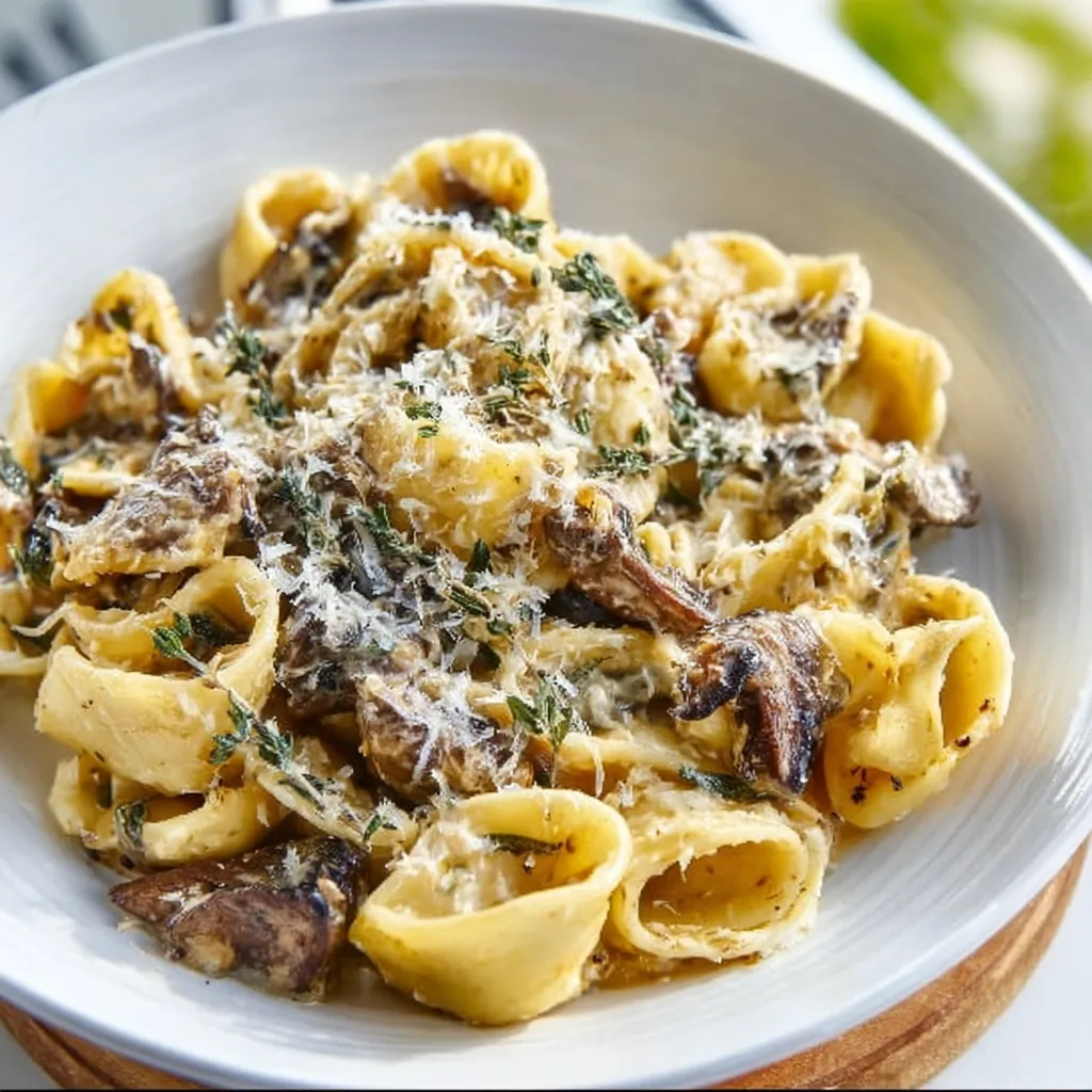 Close-up of delicious Beef And Mushroom Pasta, showcasing the creamy sauce and tender beef.