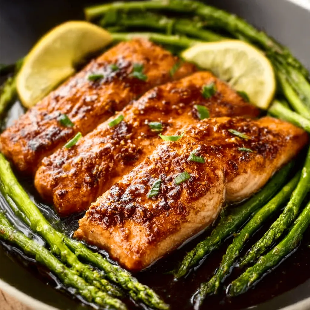 Close-up of delicious Honey Garlic Salmon, showcasing its glaze and flaky texture.