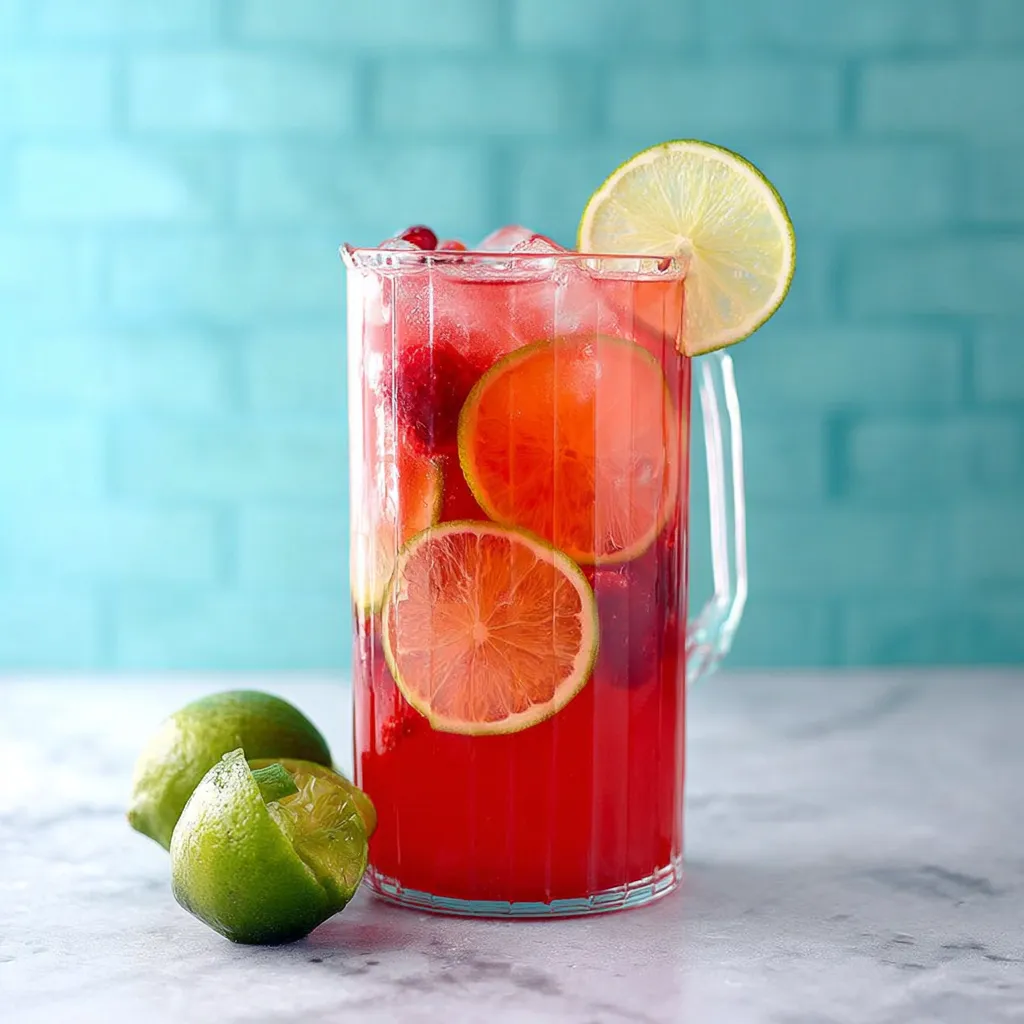 A close-up image showcasing the appealing color and texture of a refreshing Sprite & Fruit Punch Mix.