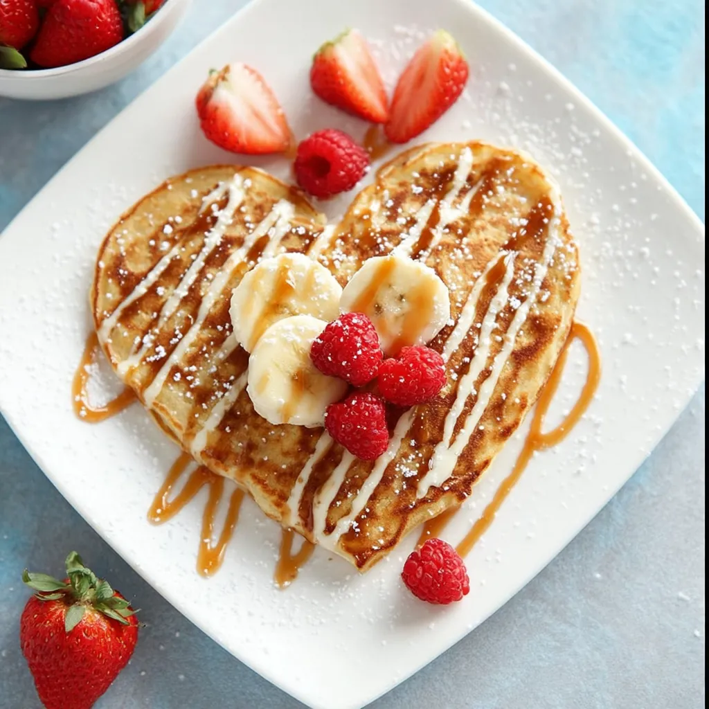 Close-up view of delicious Heart Shaped Pancakes, perfect for a romantic breakfast.