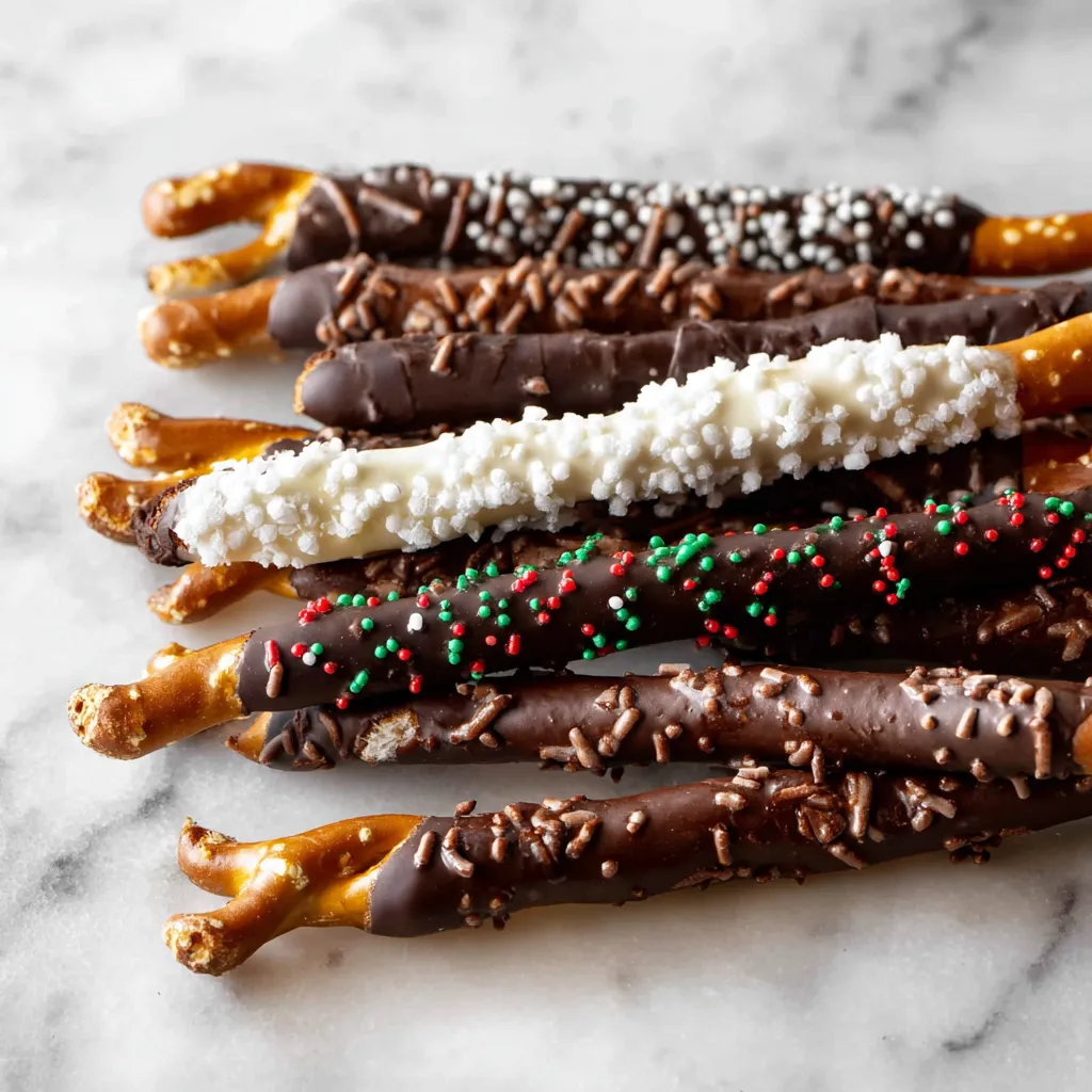 Close-up of delicious homemade Chocolate Covered Pretzel Rods, perfect for snacking or gifting.
