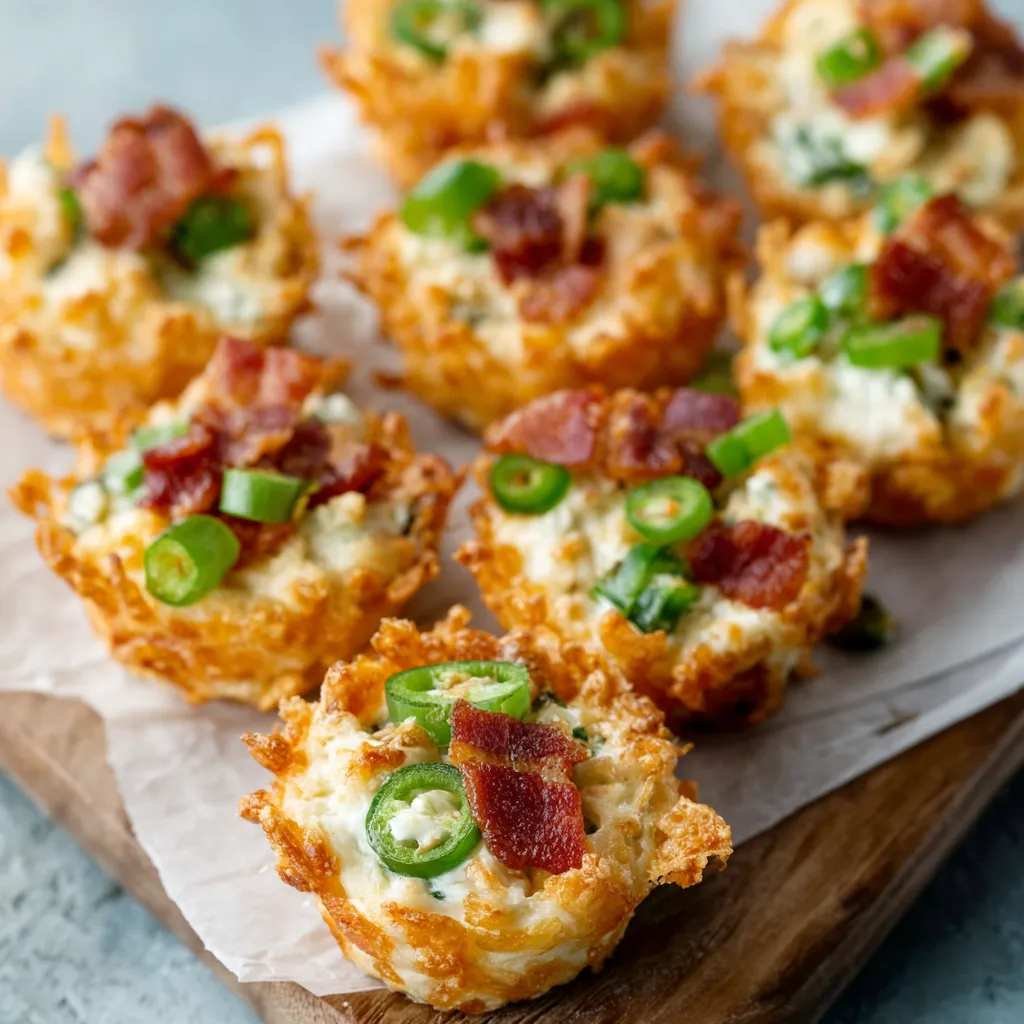 Close-up view of golden brown Jalapeno Popper Bites fresh out of the oven.