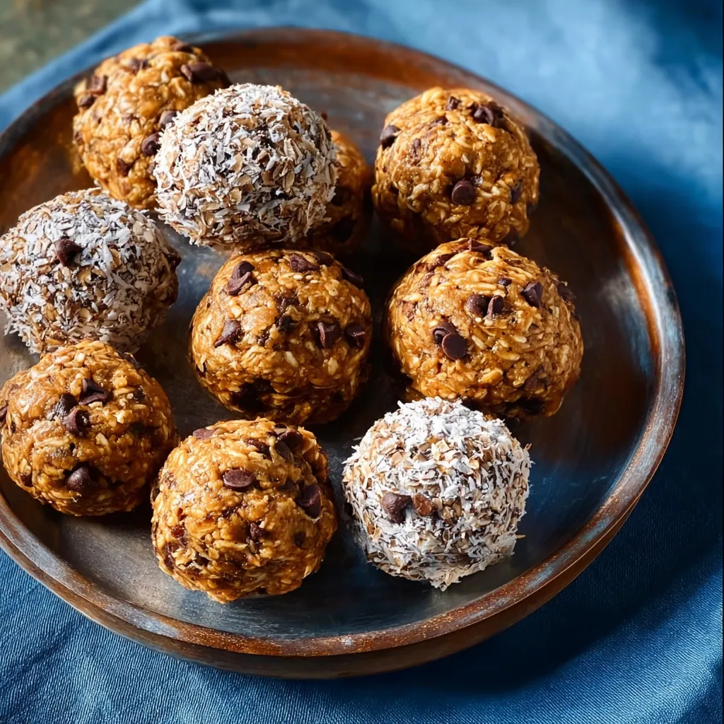 Close-up shot of homemade Protein Balls, showcasing their texture and ingredients.