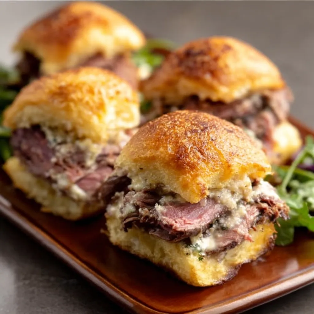 Close-up shot showcasing delicious Roast Beef Sliders, perfect for a quick and flavorful meal.
