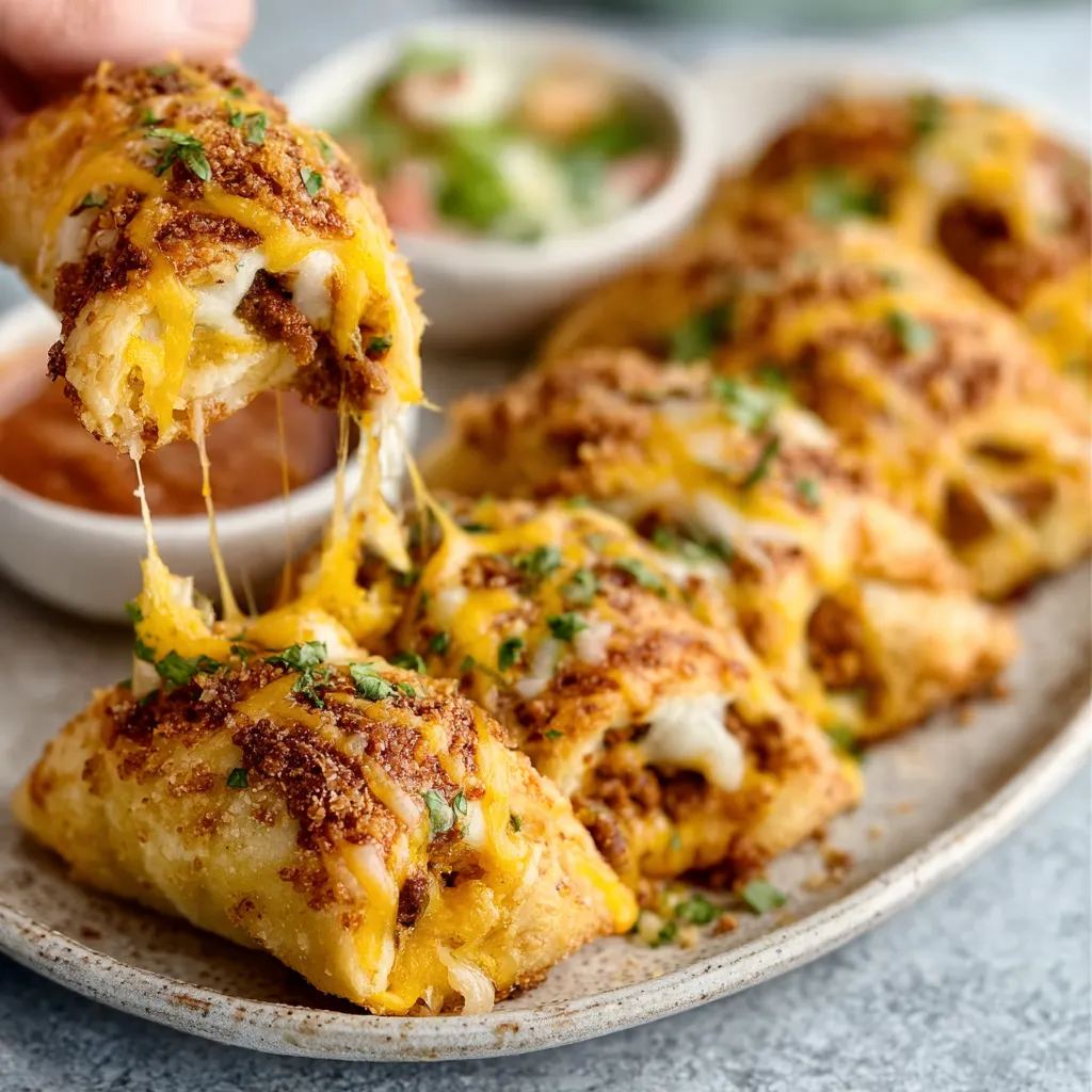 Close-up shot showcasing the delicious filling and crispy exterior of homemade Taco Sticks.