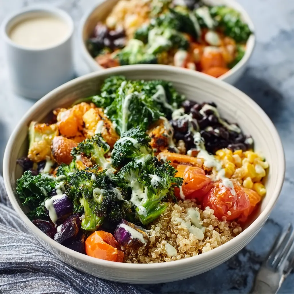 Close-up of a colorful and healthy Quinoa Vegetable Bowl, showcasing the fresh ingredients.