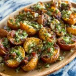 Garlic Herb Roasted Potato Skins are displayed as a featured image, showcasing their crispy texture and appetizing presentation.
