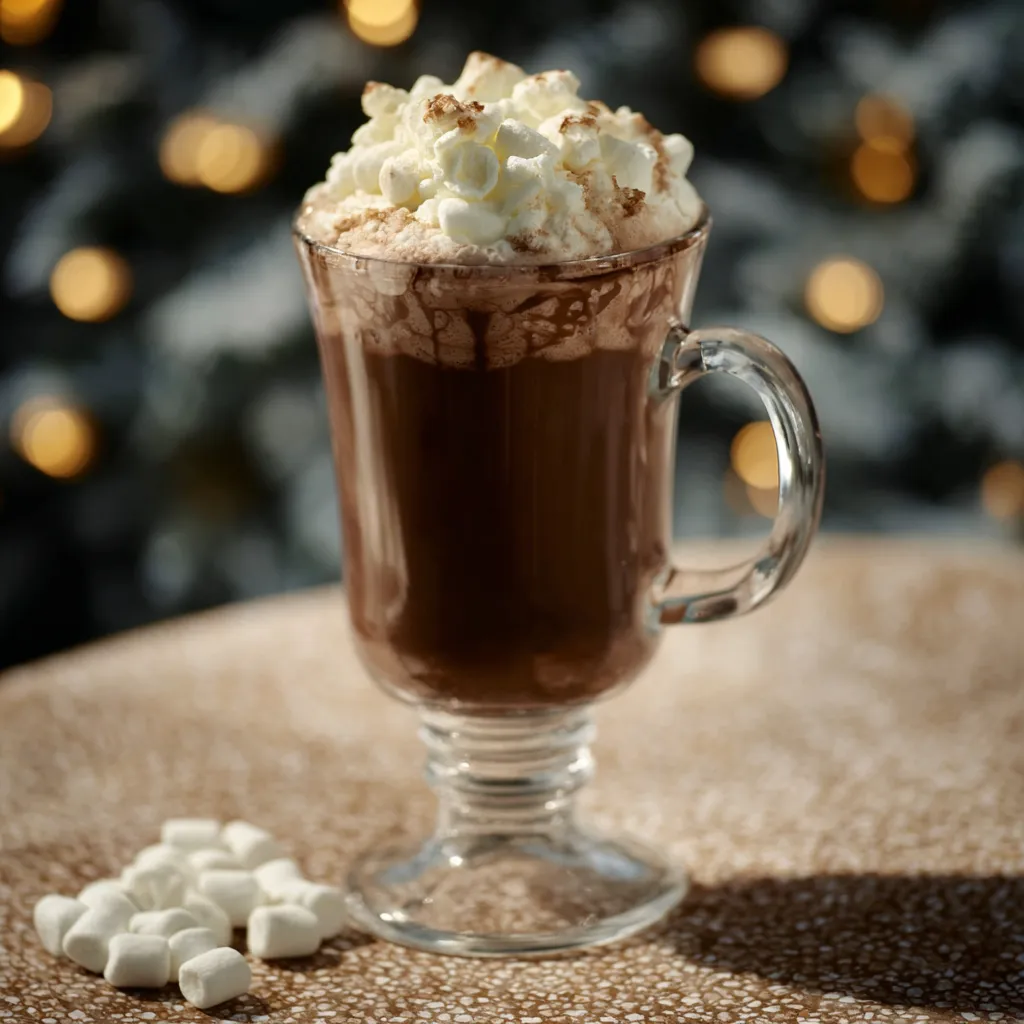 A steaming mug of Spiked Hot Chocolate garnished with whipped cream and chocolate shavings, perfect for a cozy winter evening.