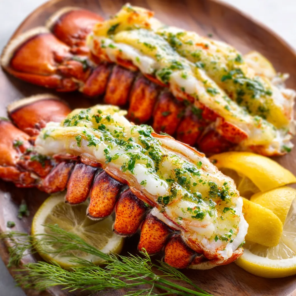Delicious Broiled Lobster Tail plated and ready to eat, featured in our seafood recipe article.