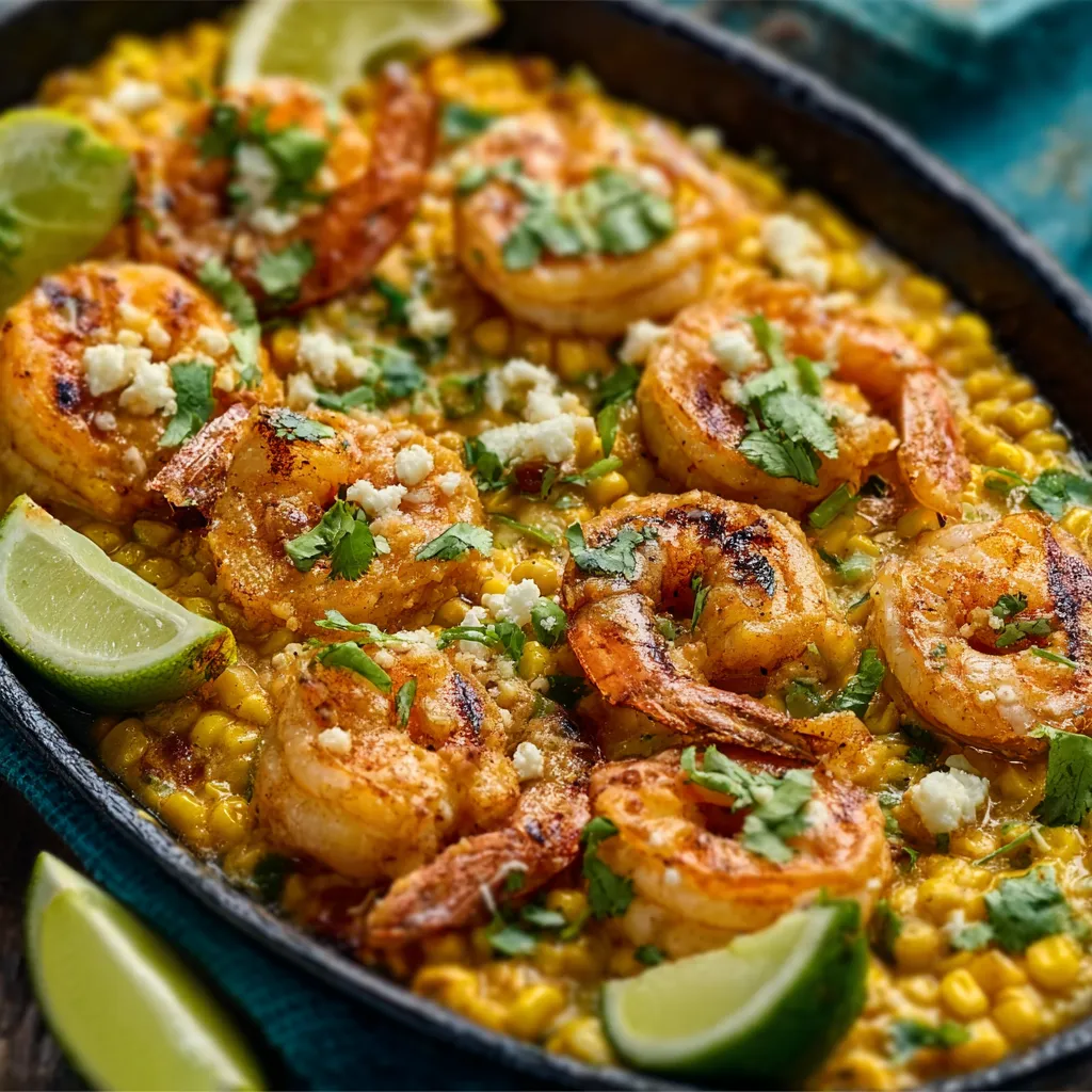 EASY MEXICAN STREET CORN AND SHRIMP SKILLET