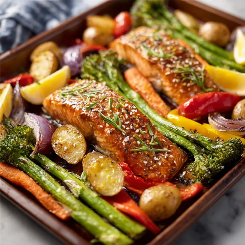 EASY SHEET PAN SALMON AND VEGETABLES