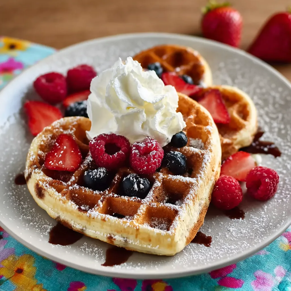 Delicious Heart-Shaped Waffles are displayed as a featured image for a recipe or article.