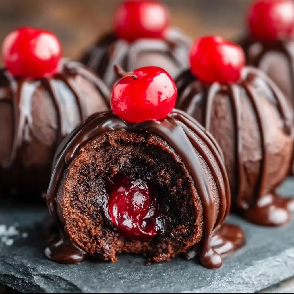 Chocolate Covered Cherry Brownie Bombs are displayed in this featured image, showcasing their decadent chocolate coating and enticing cherry filling.