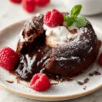 A decadent Chocolate Lava Cake with a molten chocolate center is served as a featured image.