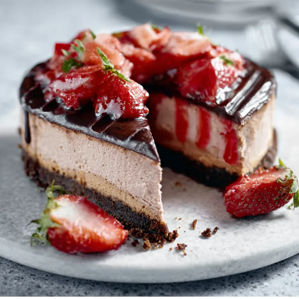 IRRESISTIBLE CHOCOLATE STRAWBERRY CHEESECAKE