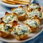 Close-up of delicious Spinach and Artichoke Dip Cups, perfect for appetizers or parties.