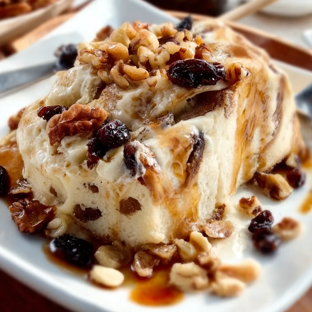 A slice of Capirotada De Leche with raisins, nuts, and cheese on a plate.