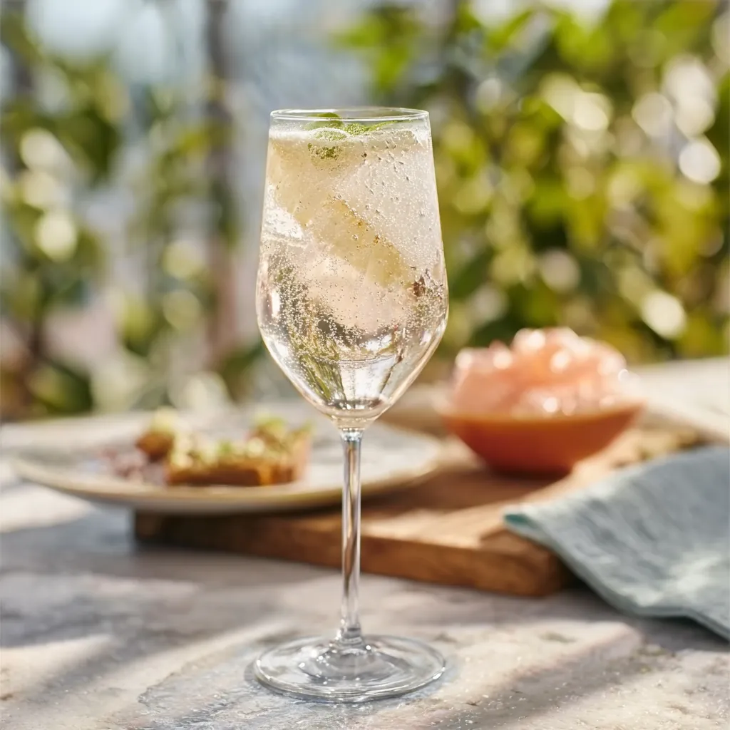 Refreshing Hugo Spritz cocktail with elderflower, prosecco, and mint