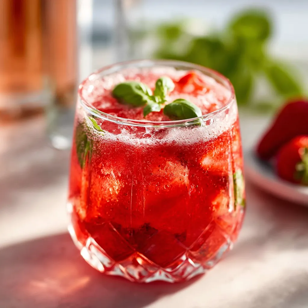 Fresh Strawberry Basil Smash cocktail with mint garnish in a glass.