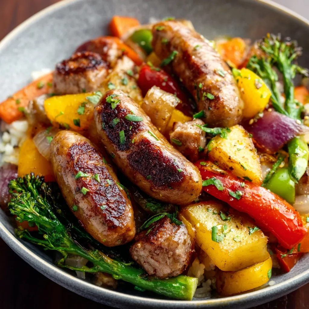 AIR FRYER CHICKEN SAUSAGE AND VEGGIES IN 15 MINUTES