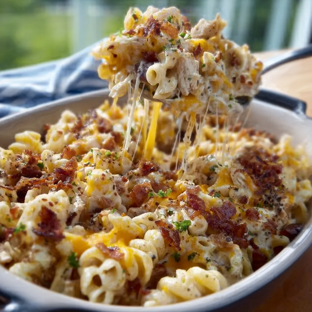 CHEESY CHICKEN BACON RANCH PASTA BAKE RECIPE