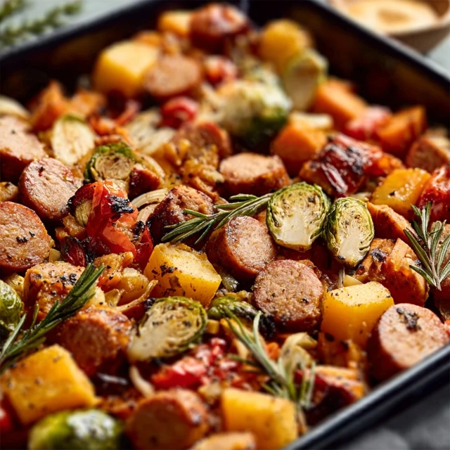 EASY SHEET PAN SAUSAGE AND VEGGIES DINNER