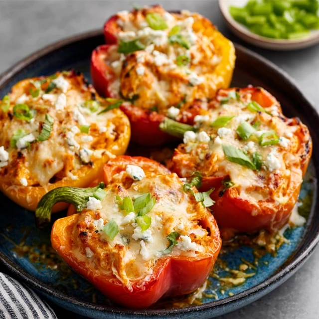 GAME DAY CHEESY BUFFALO CHICKEN STUFFED PEPPERS